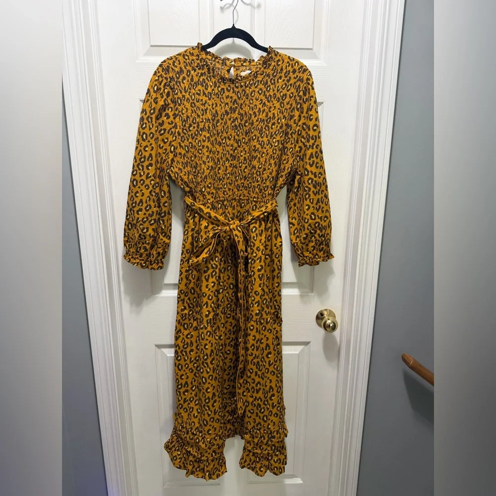 Printfresh Leopard Print Midi Dress in Mustard and Brown - Picture 3 of 8